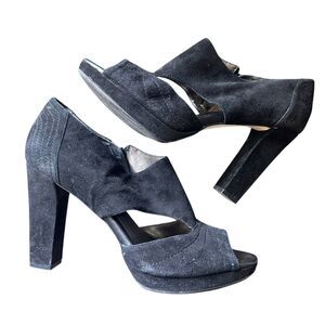 BANANA REPUBLIC Lady Suede Heeled‎ Sandal Black Sz 11